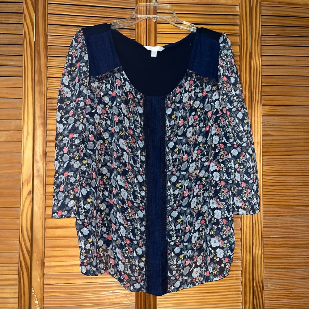 LC Lauren Conrad Blue Floral 3/4 Sleeve Blouse Size‎ 1X